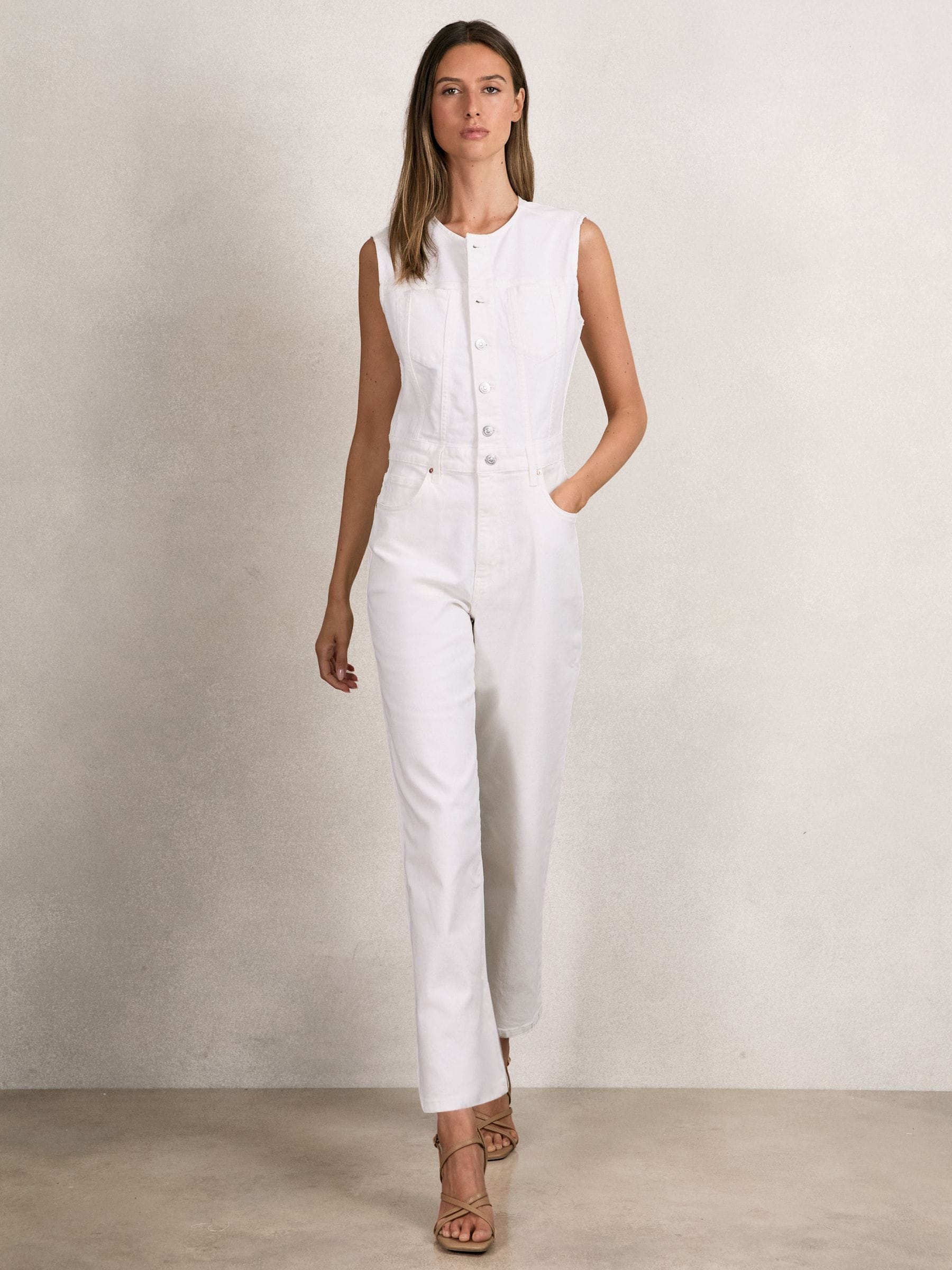 Paige Cirie Ankle Straight Leg Jumpsuit In White
