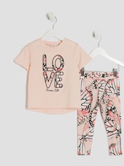 River Island Pink Girls Iconic Butterfly T-Shirt And Leggings Set - Image 1 of 4