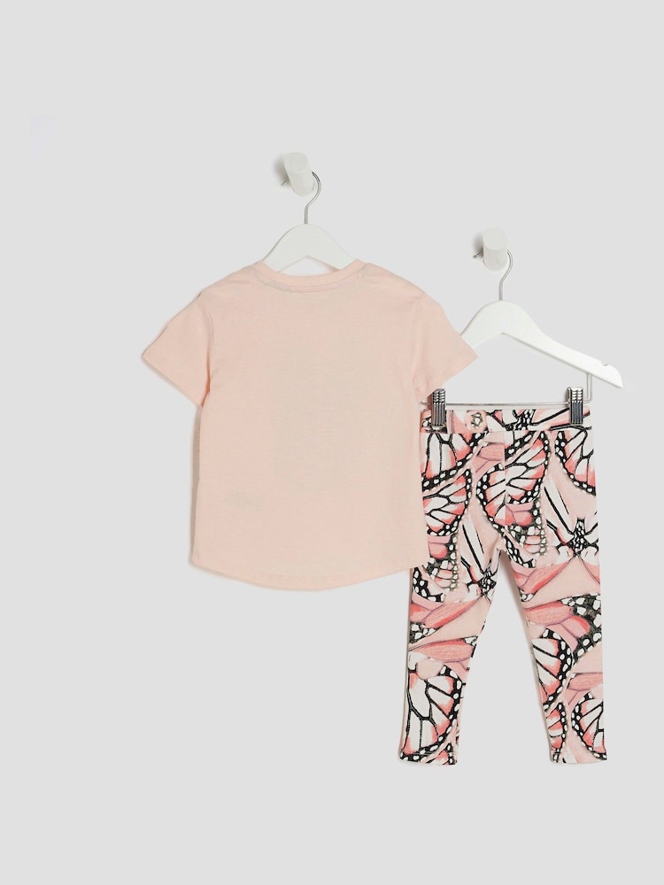River Island Pink Girls Iconic Butterfly T-Shirt And Leggings Set - Image 2 of 4 River Island Pink Girls Iconic Butterfly T-Shirt And Leggings Set - Image 2 of 4