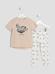 River Island Brown Girls Swan T-Shirt And Leggings Set - Image 1 of 4