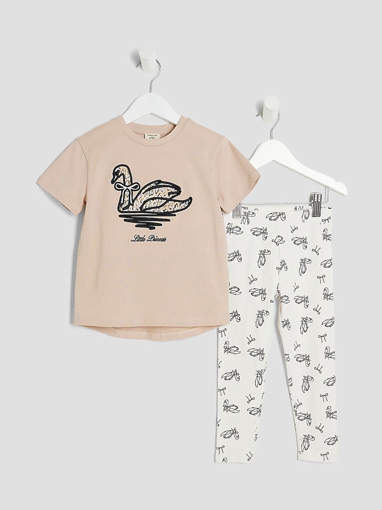 River Island Brown Girls Swan T-Shirt And Leggings Set - Image 1 of 4 River Island Brown Girls Swan T-Shirt And Leggings Set - Image 1 of 4