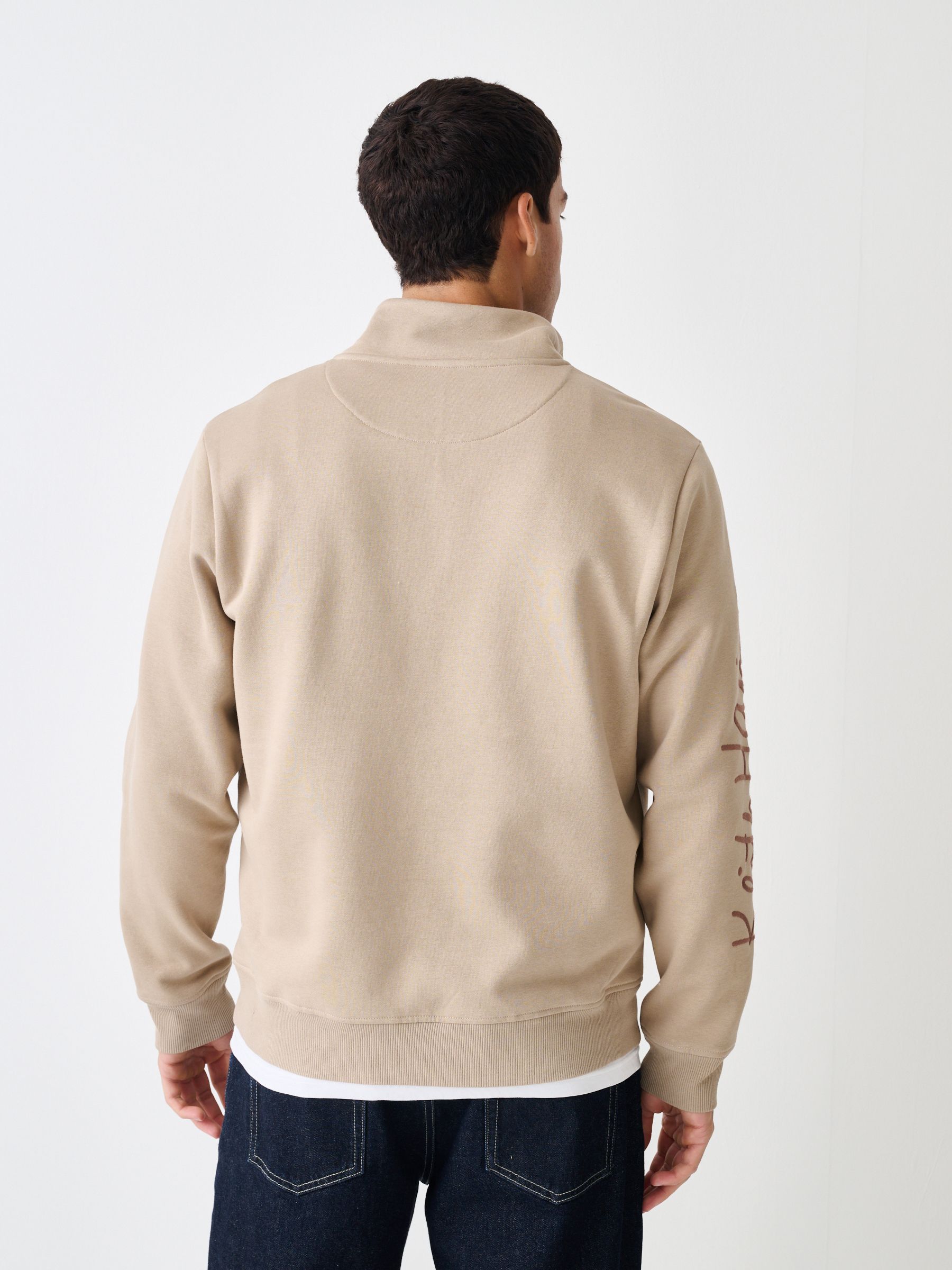 Buy Neutral Stone Keith Haring Graphic Print Quarter Zip Neck