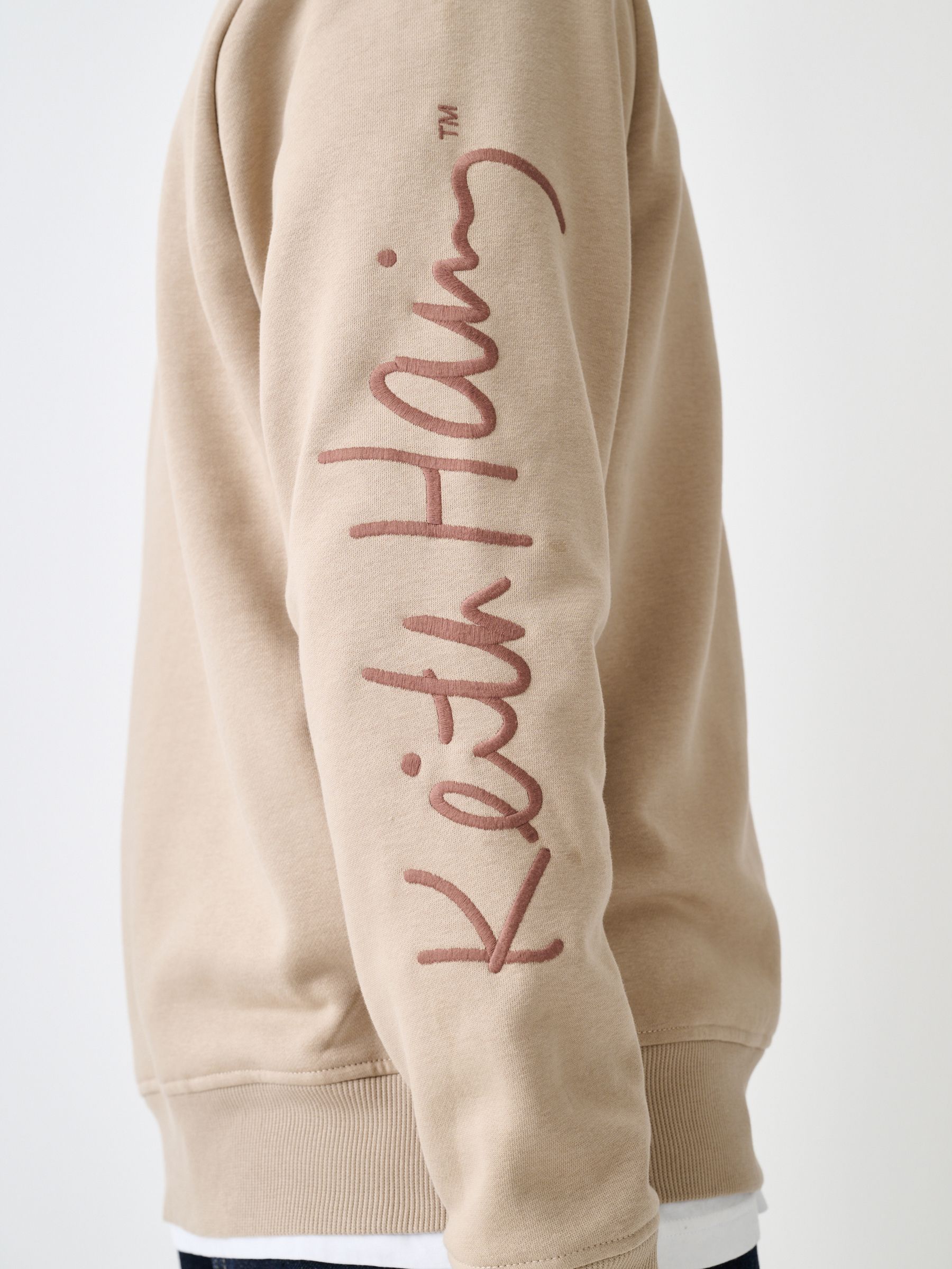 Buy Neutral Stone Keith Haring Graphic Print Quarter Zip Neck