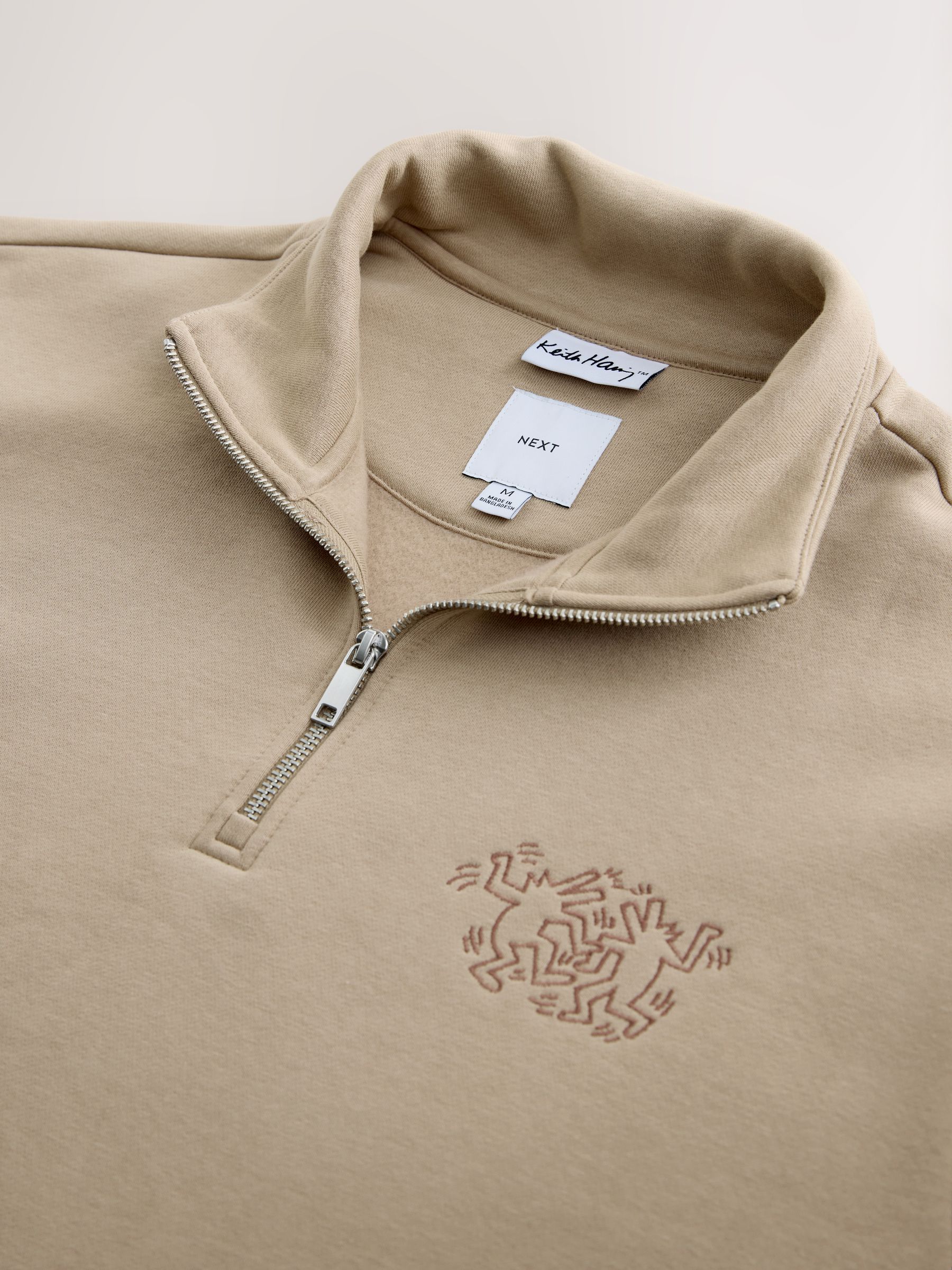 Buy Neutral Stone Keith Haring Graphic Print Quarter Zip Neck