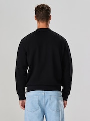 Black Heavyweight Cotton Rich Jersey Bomber Jacket - Image 3 of 10