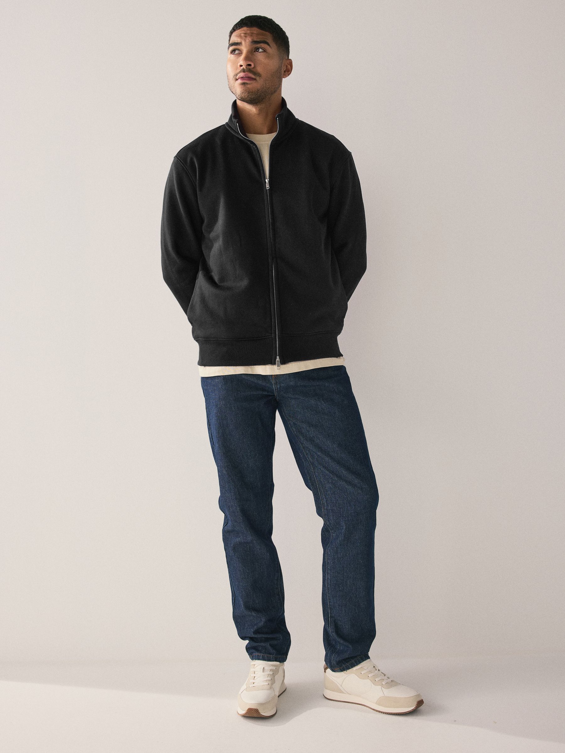 Buy Black Cotton Rich Jersey Full Zip Funnel Neck Sweatshirt from