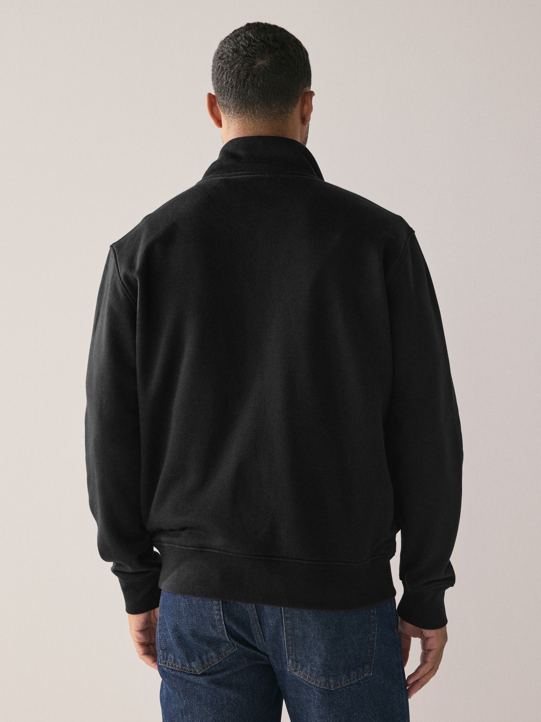 Buy Black Cotton Rich Jersey Full Zip Funnel Neck Sweatshirt from