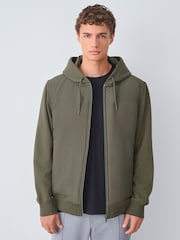 Khaki Green Hooded Hybrid Full Zip Hoodie - Image 1 of 11