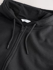 Black Cotton Rich Heavyweight Jersey Zip-Up Hoodie - Image 9 of 9