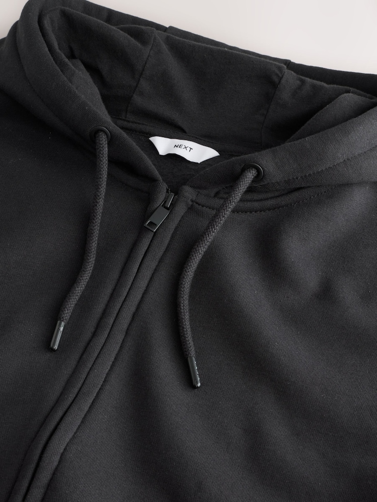 Black Cotton Rich Heavyweight Jersey Zip-Up Hoodie - Image 9 of 9 Black Cotton Rich Heavyweight Jersey Zip-Up Hoodie - Image 9 of 9