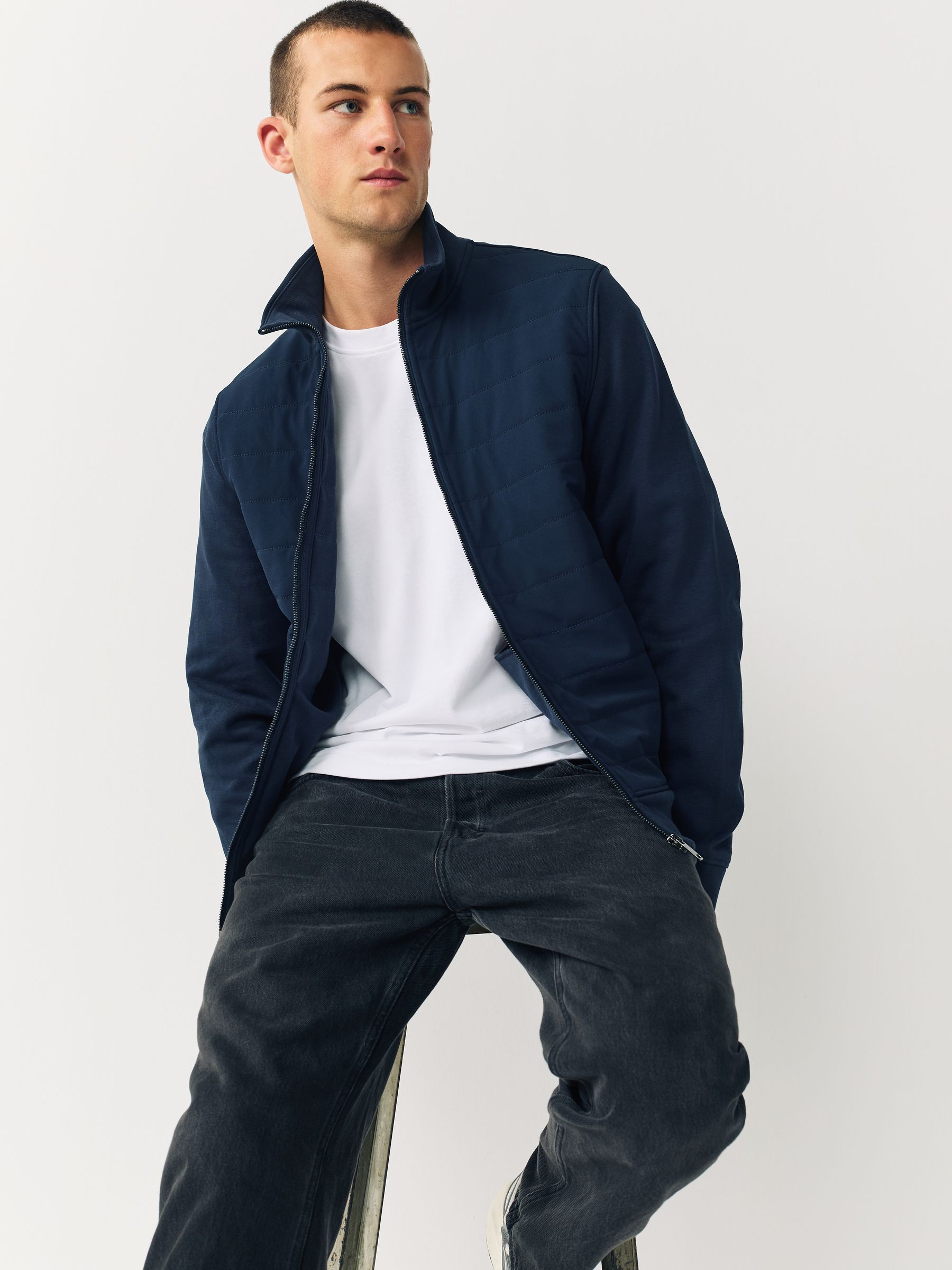Buy Navy Blue Non-Hooded Hybrid Full Zip Jacket from the Next UK