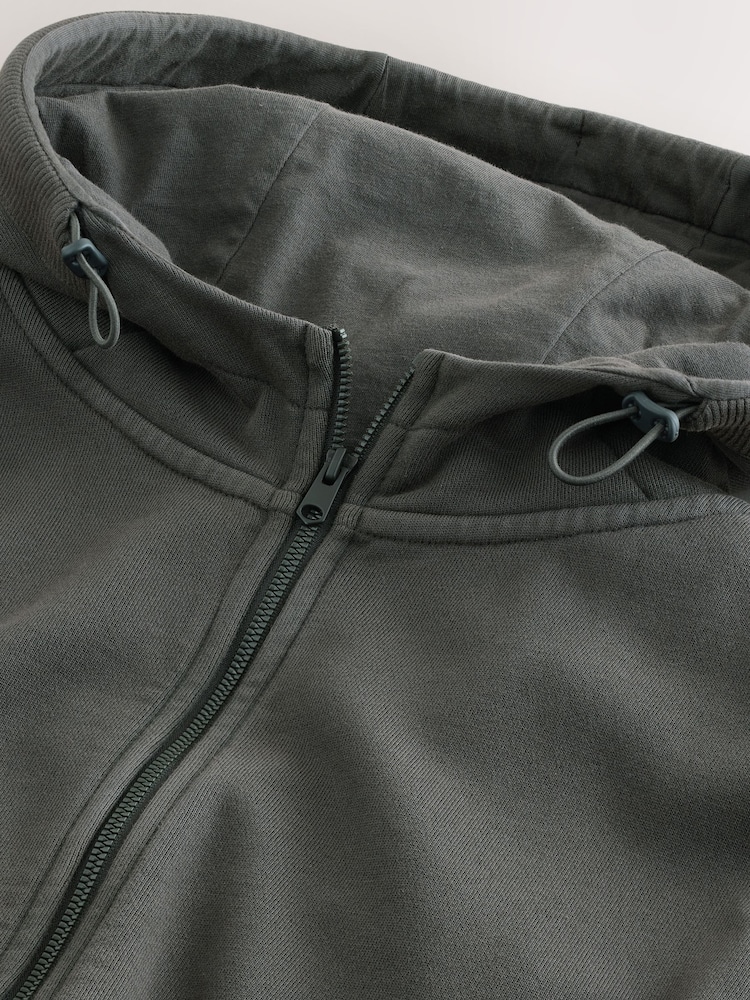 Slate Grey Garment Washed Utility Full Zip Hoodie - Image 3 of 3 Slate Grey Garment Washed Utility Full Zip Hoodie - Image 3 of 3