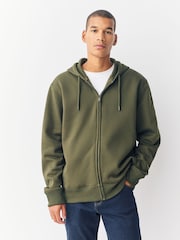 Khaki Green Cotton Rich Heavyweight Jersey Zip Up Hoodie - Image 1 of 5