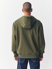 Khaki Green Cotton Rich Heavyweight Jersey Zip Up Hoodie - Image 2 of 5