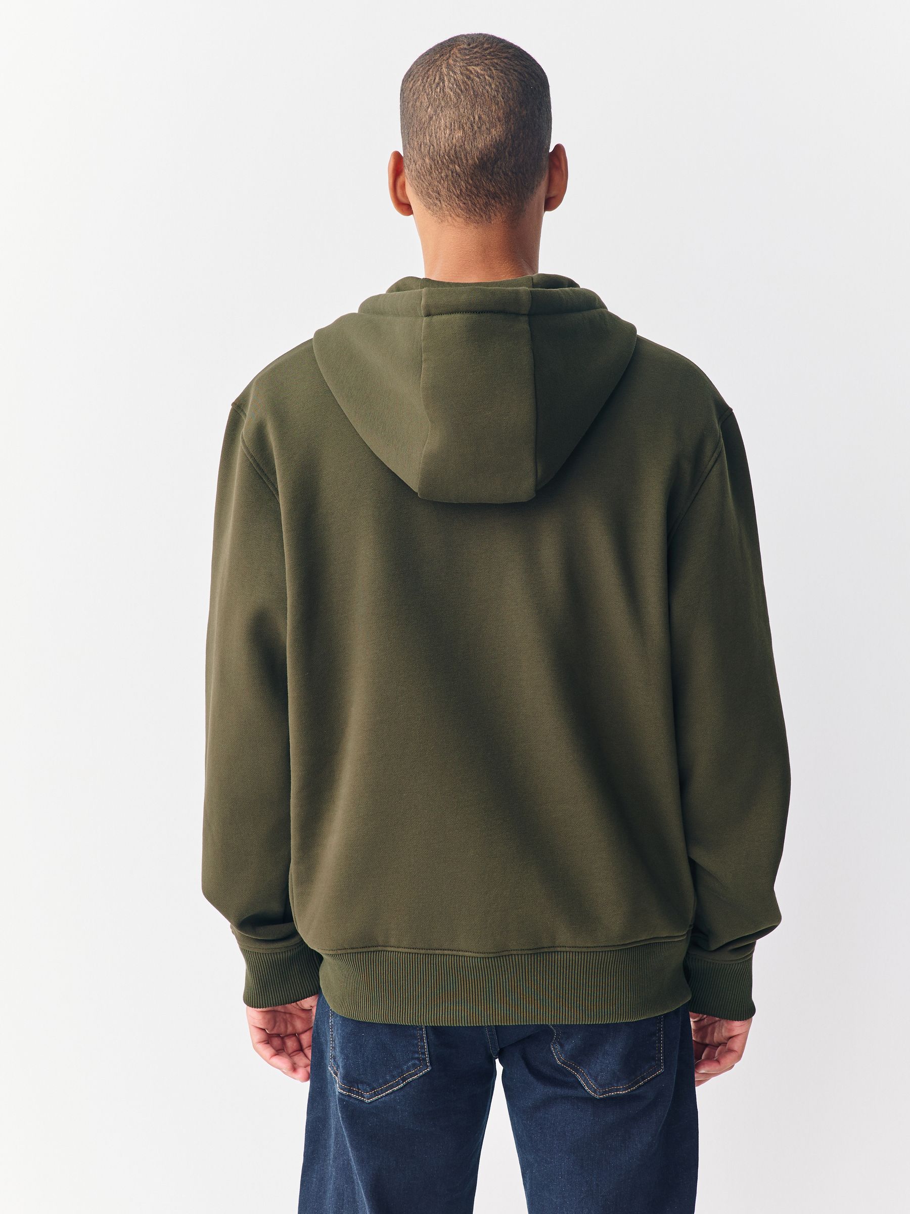 Buy Khaki Green Cotton Rich Heavyweight Jersey Full Zip Hoodie