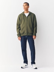 Khaki Green Cotton Rich Heavyweight Jersey Zip Up Hoodie - Image 3 of 5