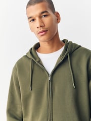 Khaki Green Cotton Rich Heavyweight Jersey Zip Up Hoodie - Image 4 of 5