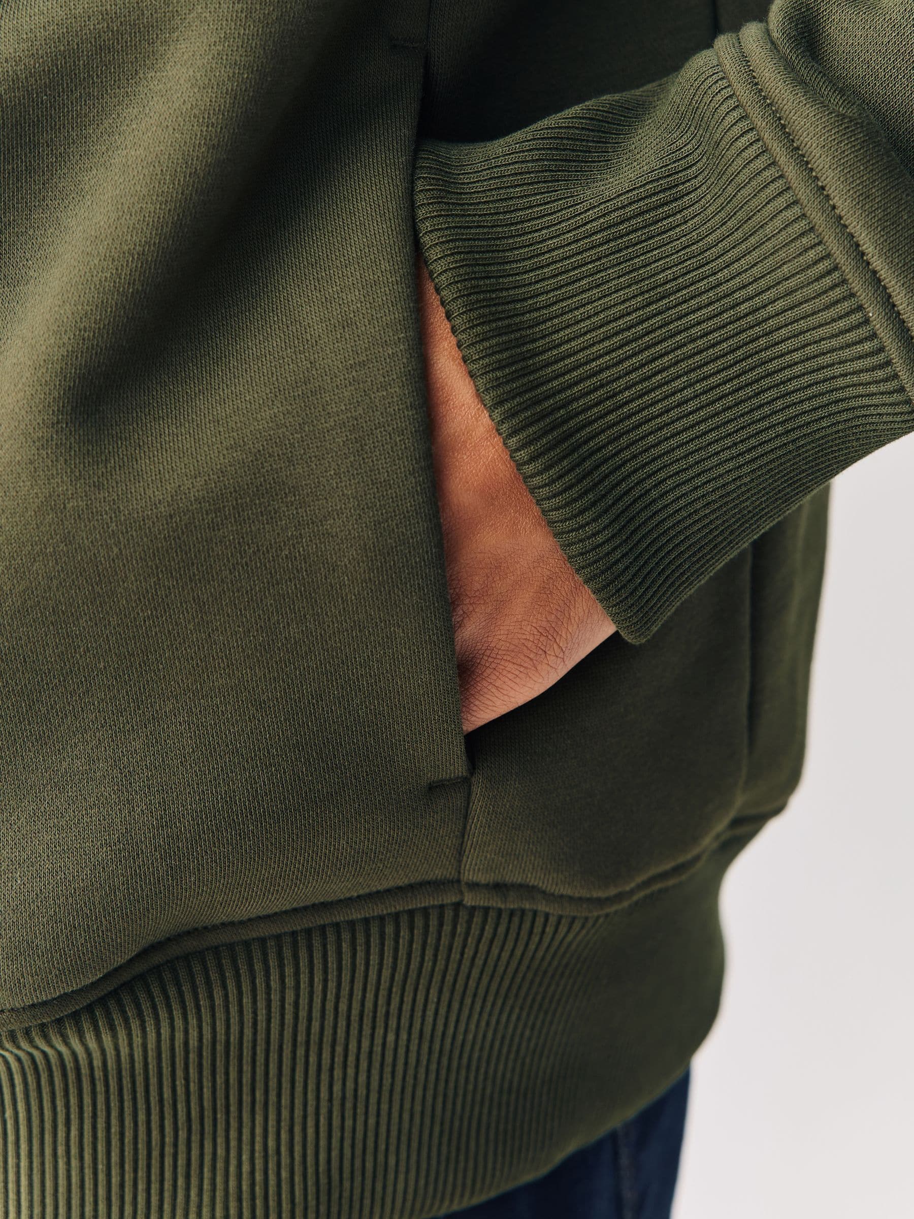 Buy Khaki Green Cotton Rich Heavyweight Jersey Full Zip Hoodie