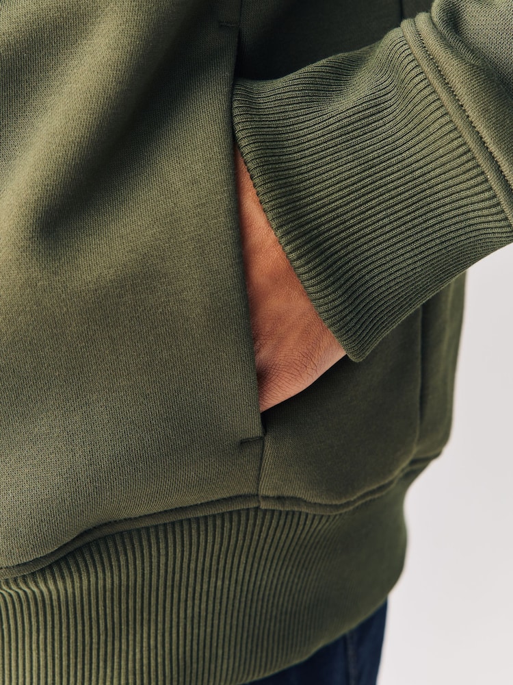 Khaki Green Cotton Rich Heavyweight Jersey Zip Up Hoodie - Image 5 of 5