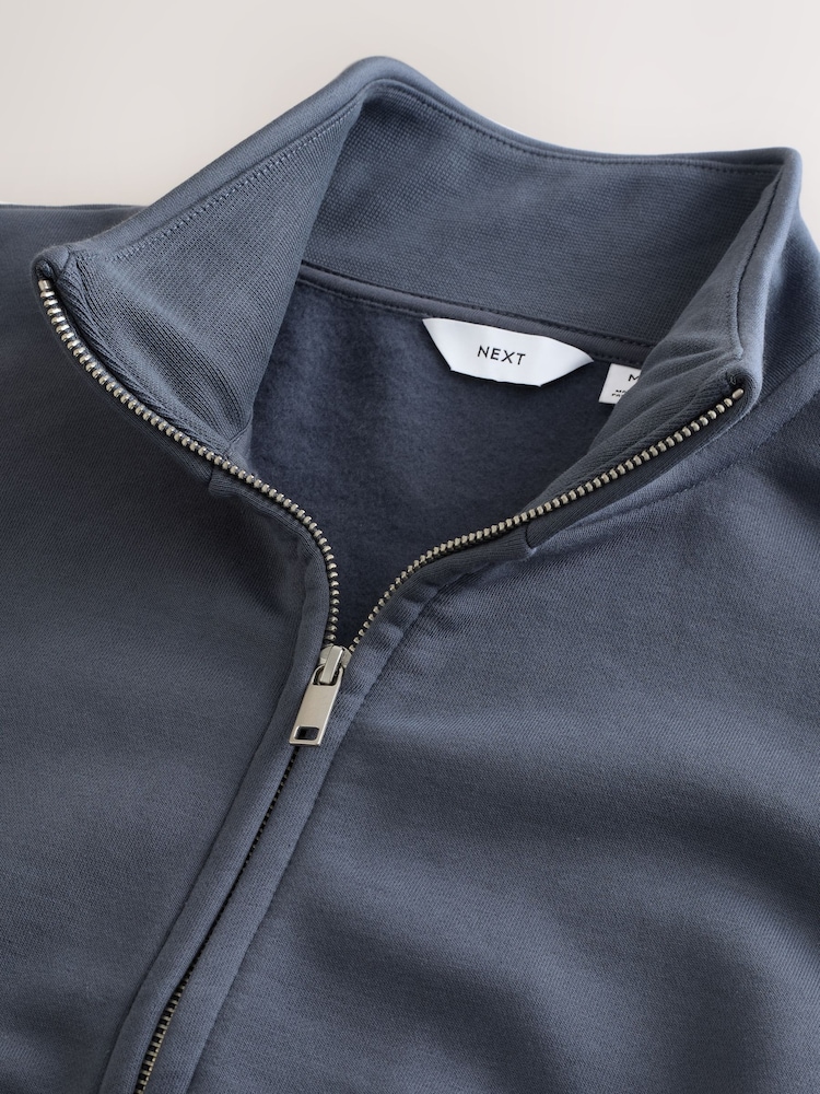 Blue Cotton Rich Jersey Zip Through Funnel Neck Sweatshirt - Image 9 of 9