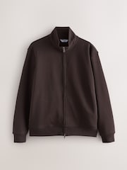 Chocolate Brown Cotton Rich Jersey Zip Through Funnel Neck Sweatshirt - Image 1 of 3