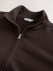 Chocolate Brown Cotton Rich Jersey Zip Through Funnel Neck Sweatshirt - Image 3 of 3