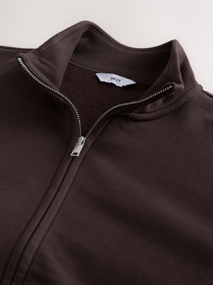 Chocolate Brown Cotton Rich Jersey Zip Through Funnel Neck Sweatshirt - Image 3 of 3 Chocolate Brown Cotton Rich Jersey Zip Through Funnel Neck Sweatshirt - Image 3 of 3