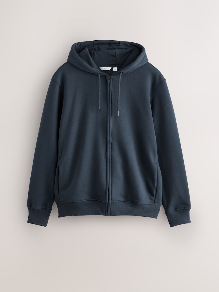 Navy Blue Cotton Rich Heavyweight Jersey Zip Up Hoodie - Image 1 of 3