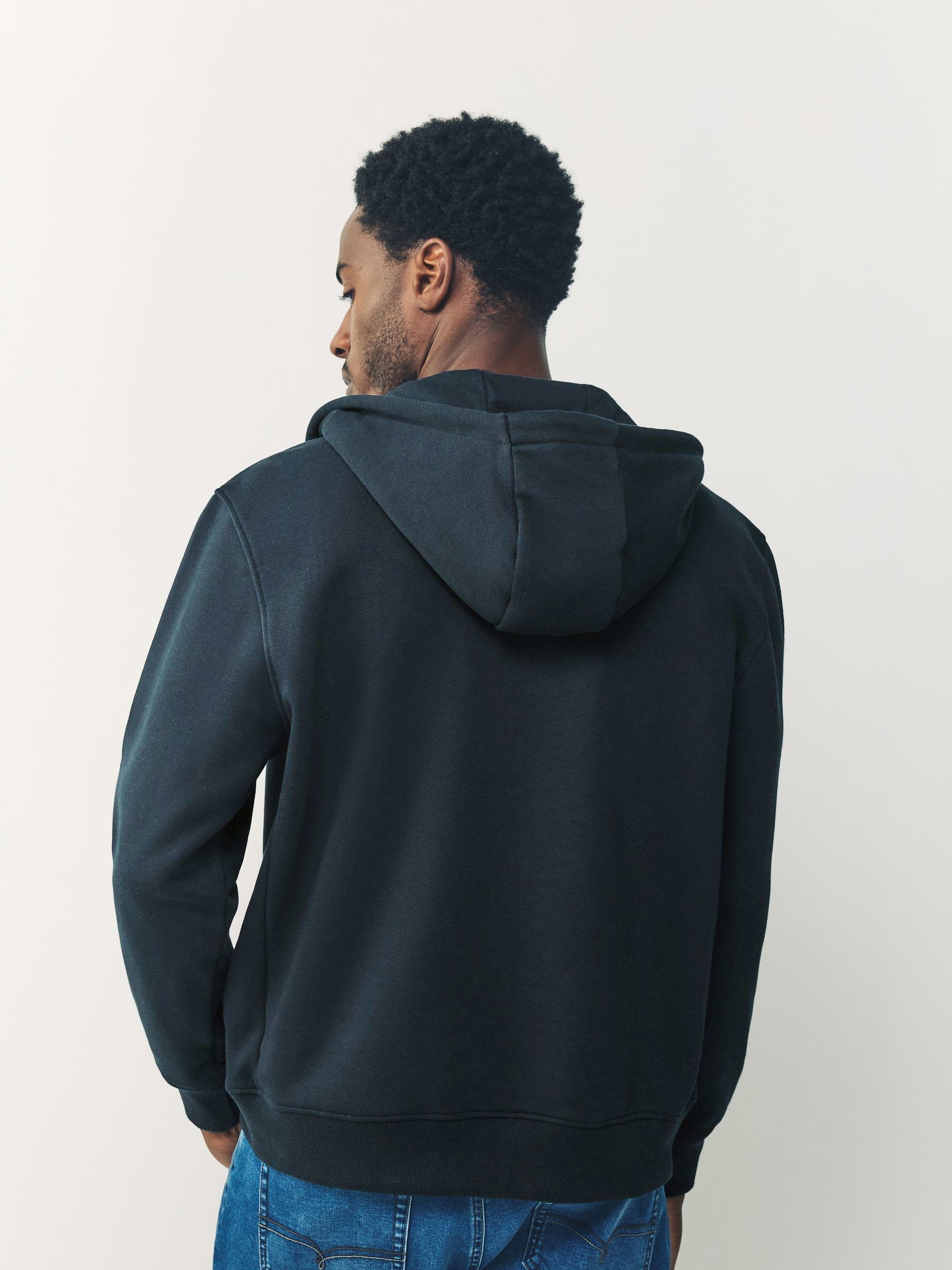Buy Navy Blue Cotton Rich Heavyweight Jersey Full Zip Hoodie from