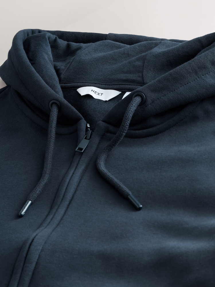 Navy Blue Cotton Rich Heavyweight Jersey Zip Up Hoodie - Image 3 of 3
