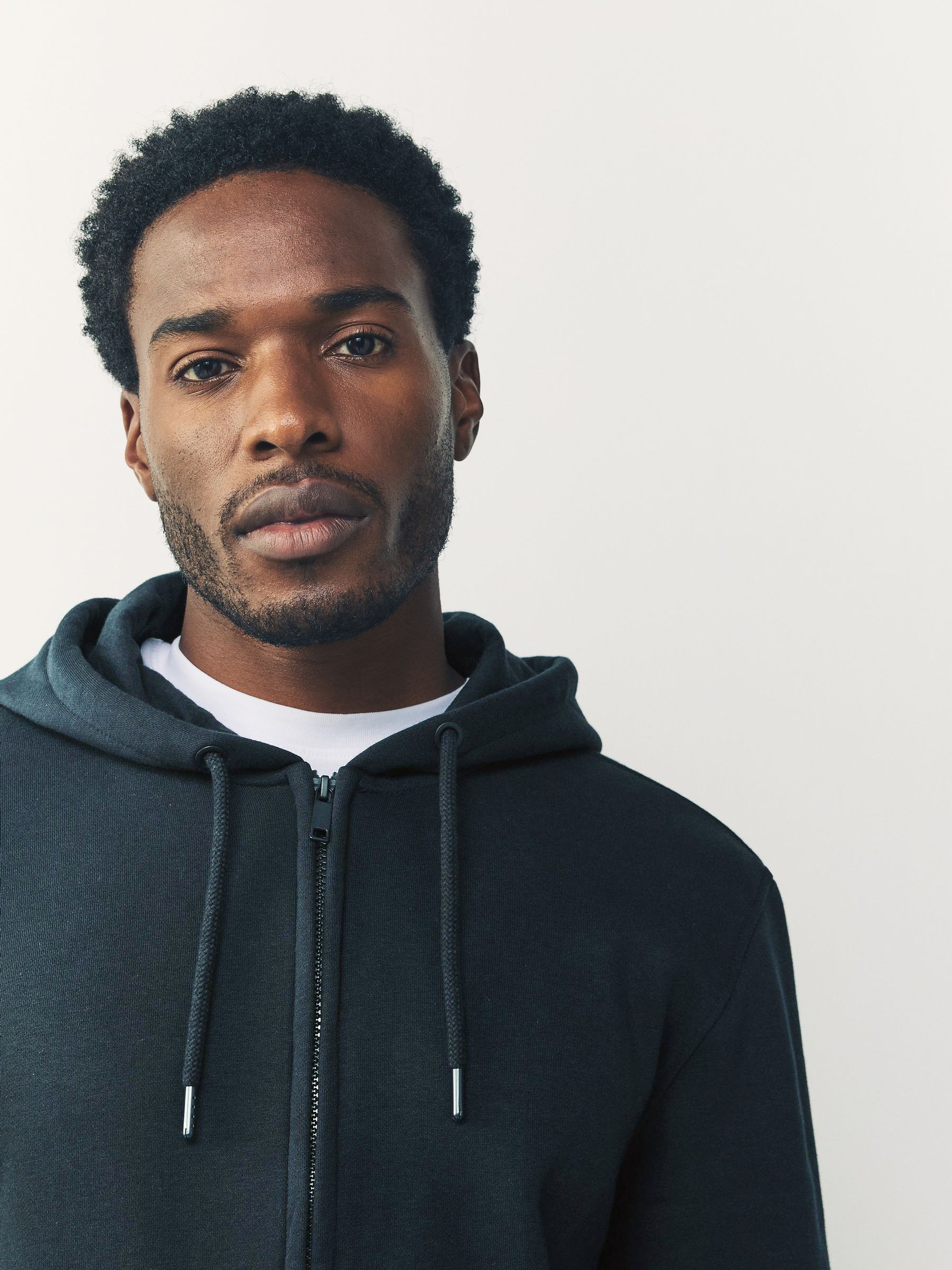 Buy Navy Blue Cotton Rich Heavyweight Jersey Full Zip Hoodie from