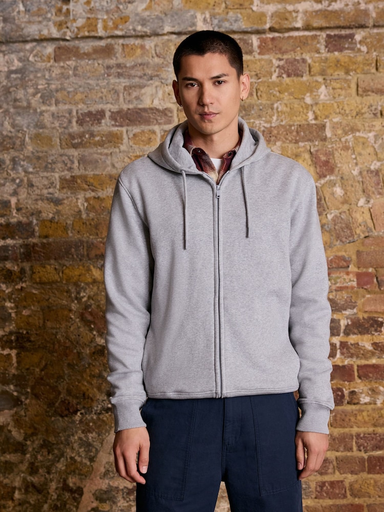 Grey Marl Cotton Rich Heavyweight Jersey Zip-Up Hoodie - Image 1 of 4 Grey Marl Cotton Rich Heavyweight Jersey Zip-Up Hoodie - Image 1 of 4