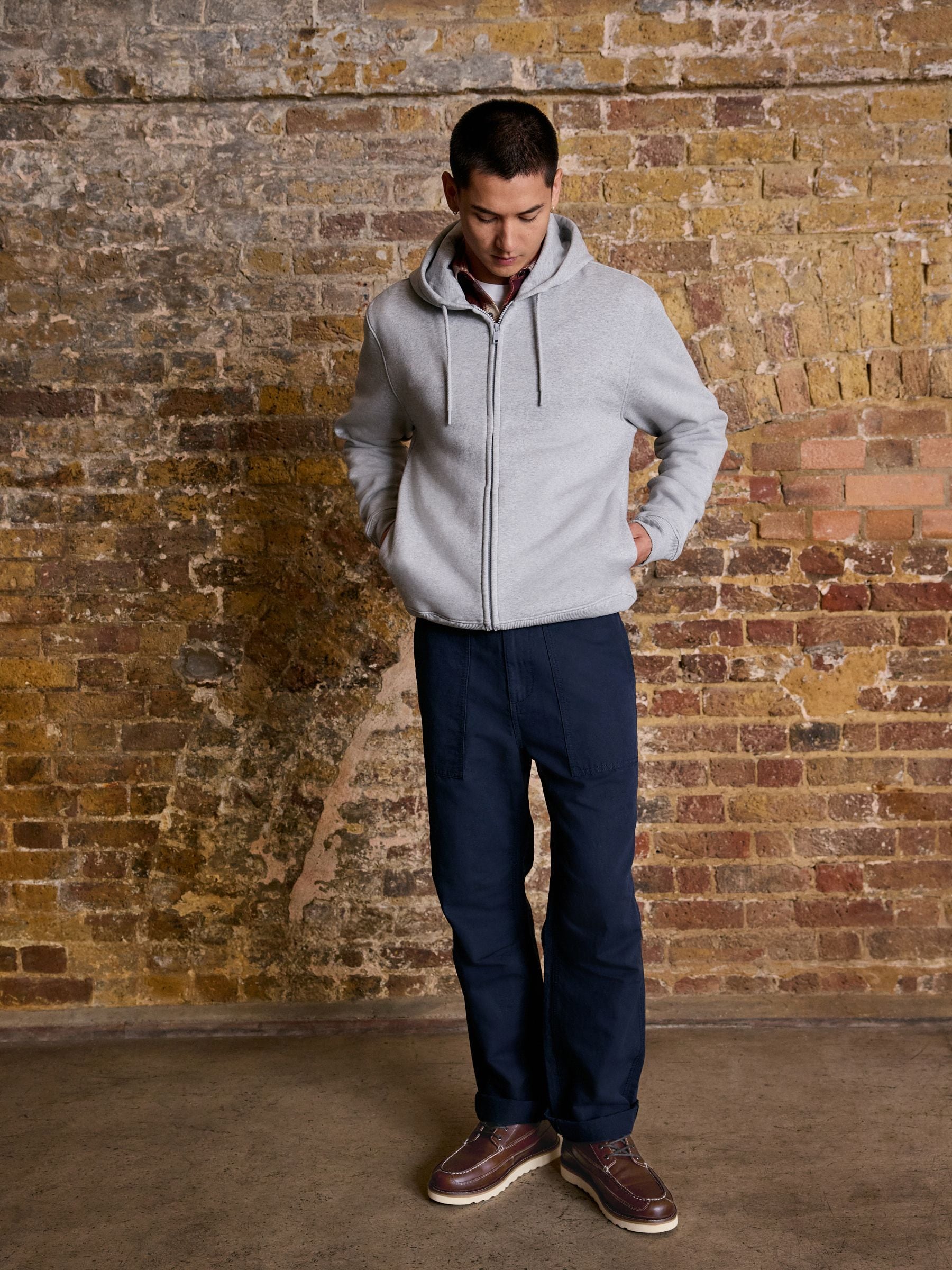 Buy Grey Marl Cotton Rich Heavyweight Jersey Full Zip Hoodie from