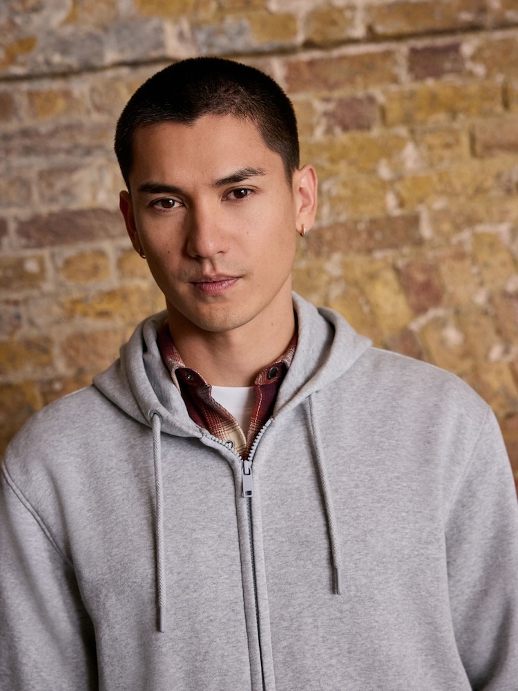 Grey Marl Cotton Rich Heavyweight Jersey Zip-Up Hoodie - Image 4 of 4 Grey Marl Cotton Rich Heavyweight Jersey Zip-Up Hoodie - Image 4 of 4