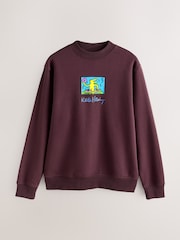 Burgundy Red Keith Haring Graphic Print License Crew Sweatshirt - Image 1 of 3