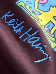 Burgundy Red Keith Haring Graphic Print License Crew Sweatshirt - Image 3 of 3