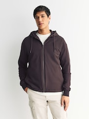 Chocolate Brown Hooded Hybrid Full Zip Jacket - Image 1 of 5