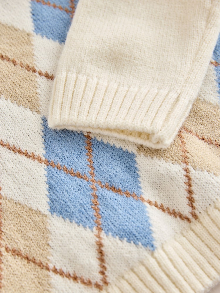 Cream Argyle Knitted Crew Neck Jumper (3mths-7yrs) - Image 8 of 8