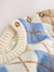 Cream Argyle Knitted Crew Neck Cotton Jumper (3mths-7yrs) - Image 9 of 10