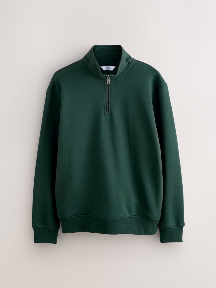 Green Quarter Zip Cotton Rich Jersey Sweatshirt - Image 1 of 7 Green Quarter Zip Cotton Rich Jersey Sweatshirt - Image 1 of 7