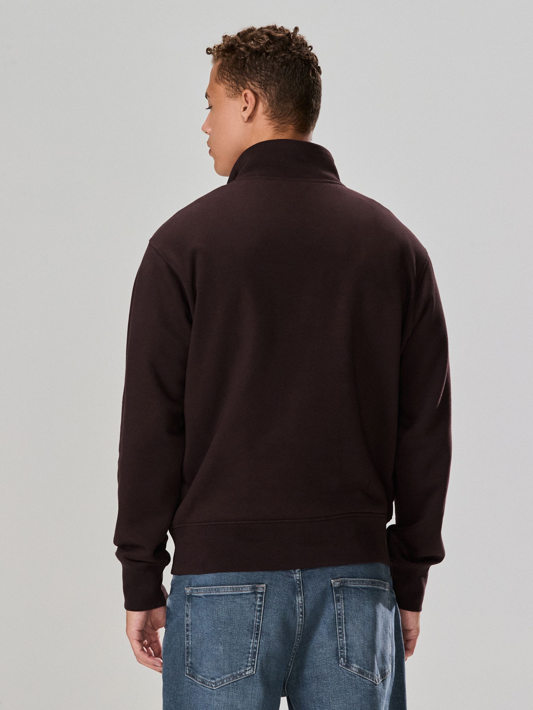 Buy Chocolate Brown Quarter Zip Cotton Rich Jersey Sweatshirt from