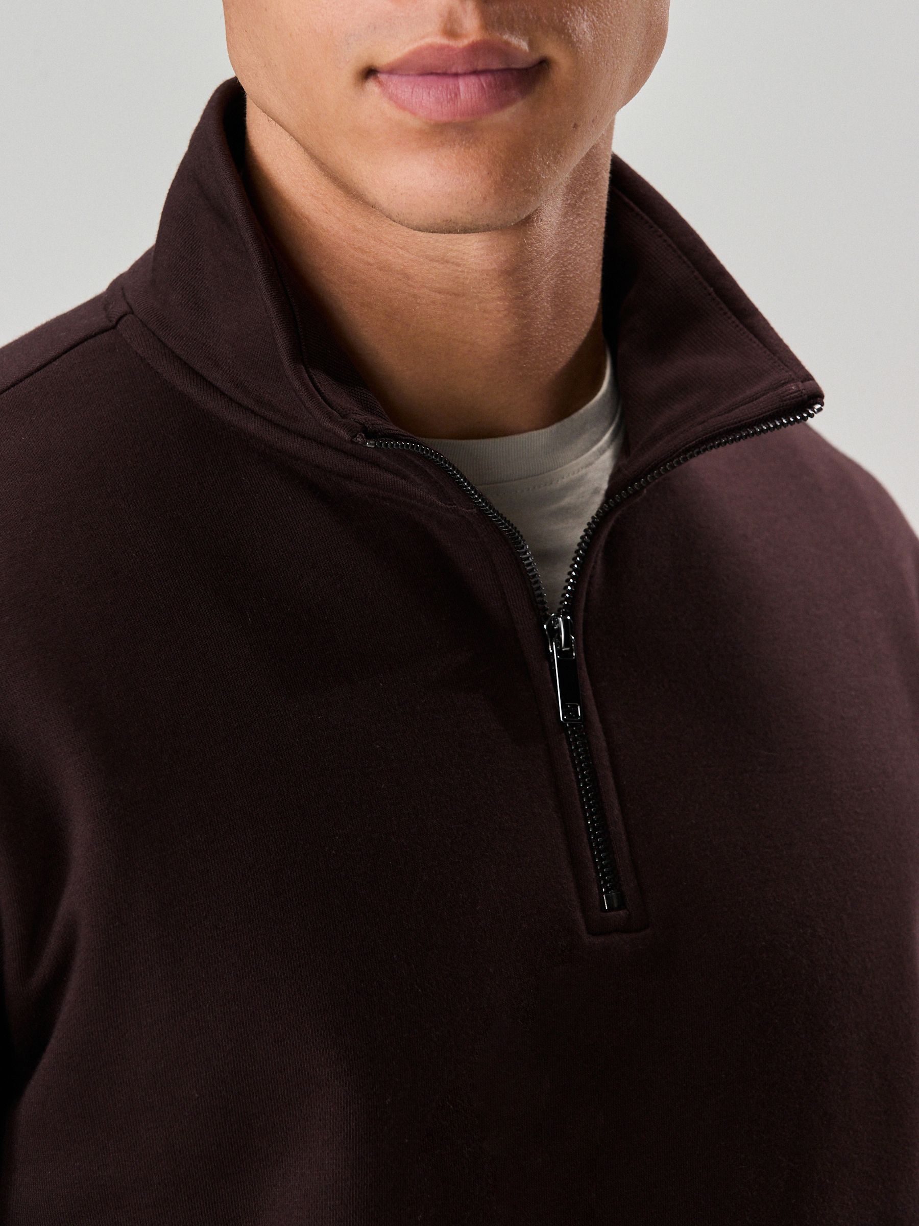 Buy Chocolate Brown Quarter Zip Cotton Rich Jersey Sweatshirt from