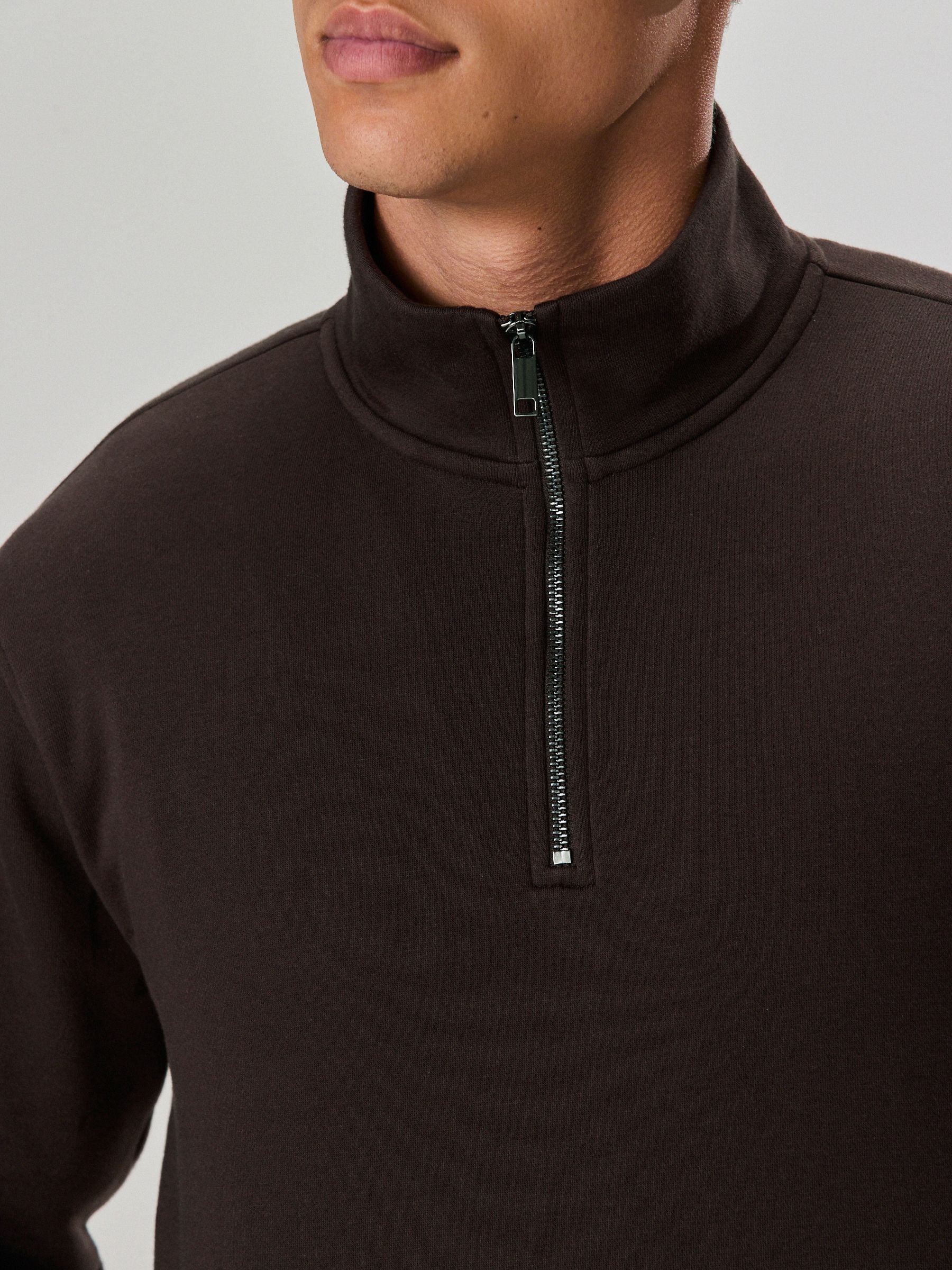 Buy Chocolate Brown Quarter Zip Cotton Rich Jersey Sweatshirt from