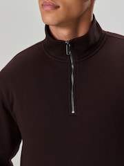 Chocolate Brown Quarter Zip Cotton Rich Jersey Sweatshirt - Image 5 of 9