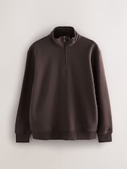 Chocolate Brown Quarter Zip Cotton Rich Jersey Sweatshirt - Image 7 of 9
