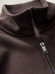 Chocolate Brown Quarter Zip Cotton Rich Jersey Sweatshirt - Image 9 of 9