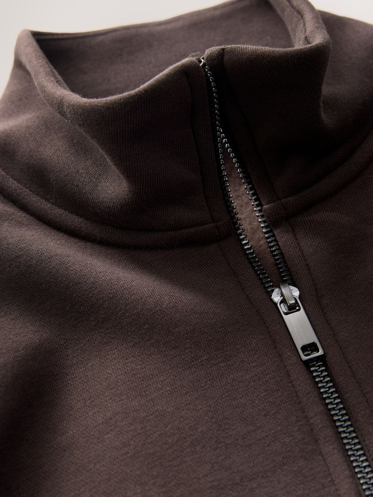 Chocolate Brown Quarter Zip Cotton Rich Jersey Sweatshirt - Image 9 of 9