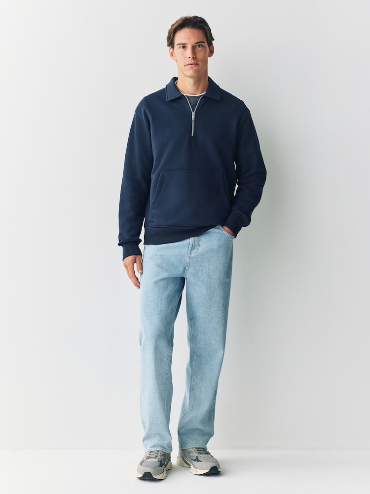 Navy Blue Polo Neck Cotton Rich Jersey Sweatshirt - Image 2 of 9 Navy Blue Polo Neck Cotton Rich Jersey Sweatshirt - Image 2 of 9