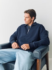 Navy Blue Polo Neck Cotton Rich Jersey Sweatshirt - Image 3 of 9