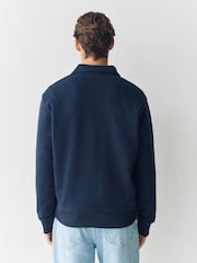 Navy Blue Polo Neck Cotton Rich Jersey Sweatshirt - Image 4 of 9